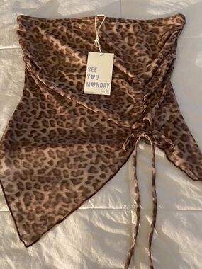 See You Monday Brown Leopard Print Strapless Tank Top!